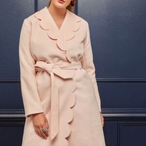 Draper James x Eloquii Pink Scallop Coat Size 12 Felted Knit